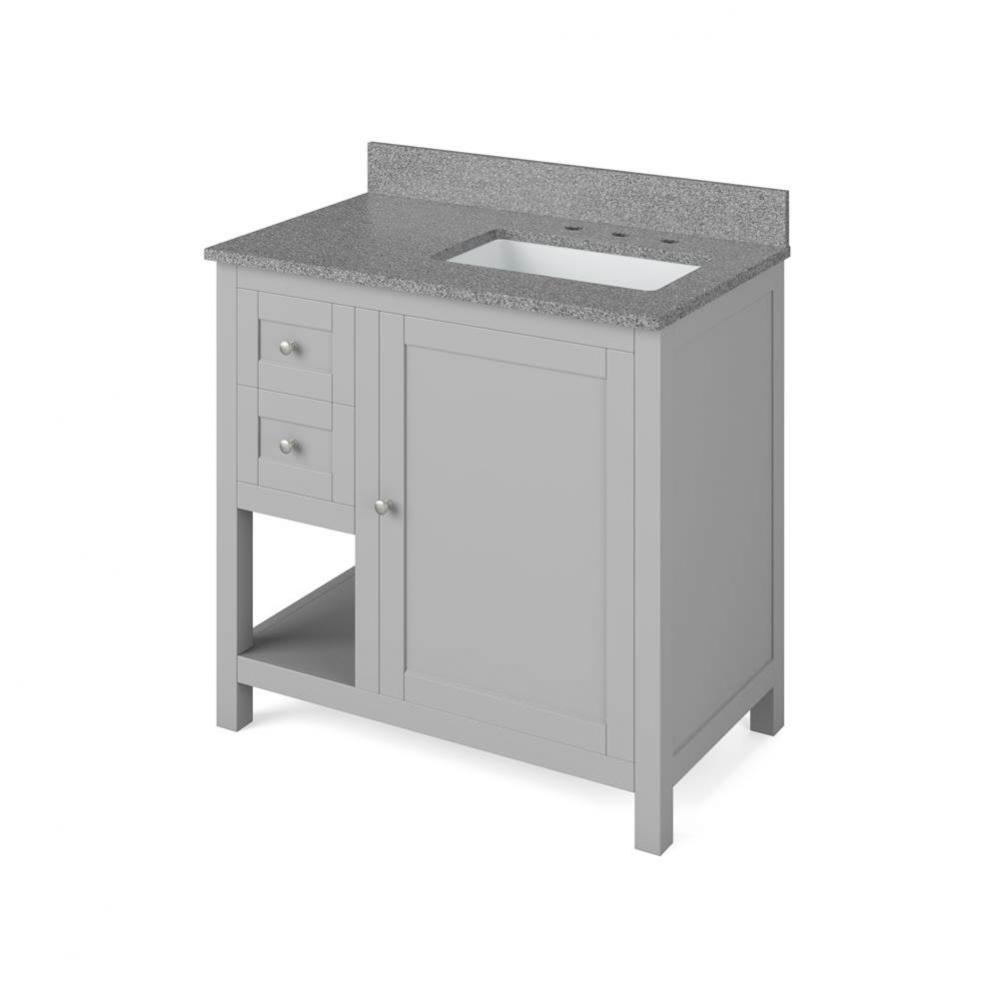 36'' Grey Astoria Vanity, right offset, Steel Grey Cultured Marble Vanity Top, undermoun