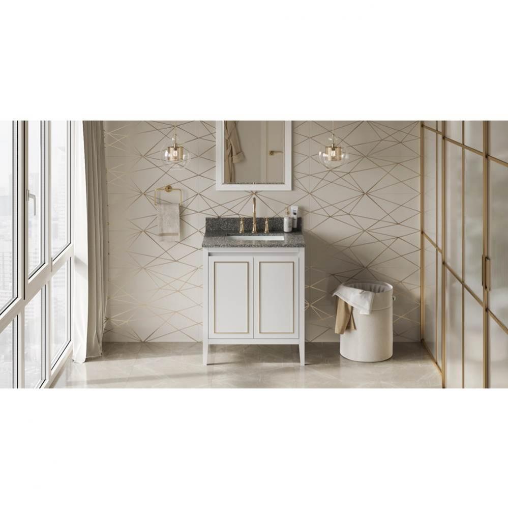 30'' White Percival Vanity, Boulder Cultured Marble Vanity Top, Undermount Rectangle Bow