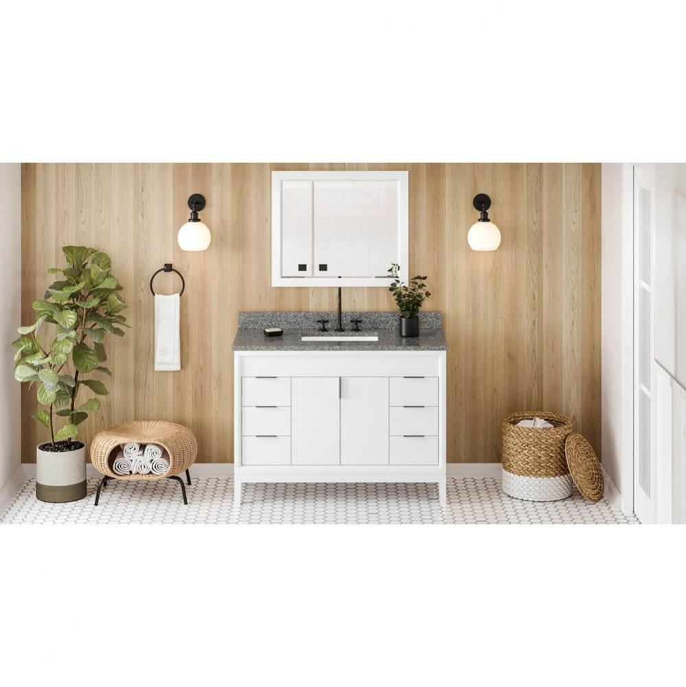 48'' White Theodora Vanity, Boulder Cultured Marble Vanity Top, Undermount Rectangle Bow