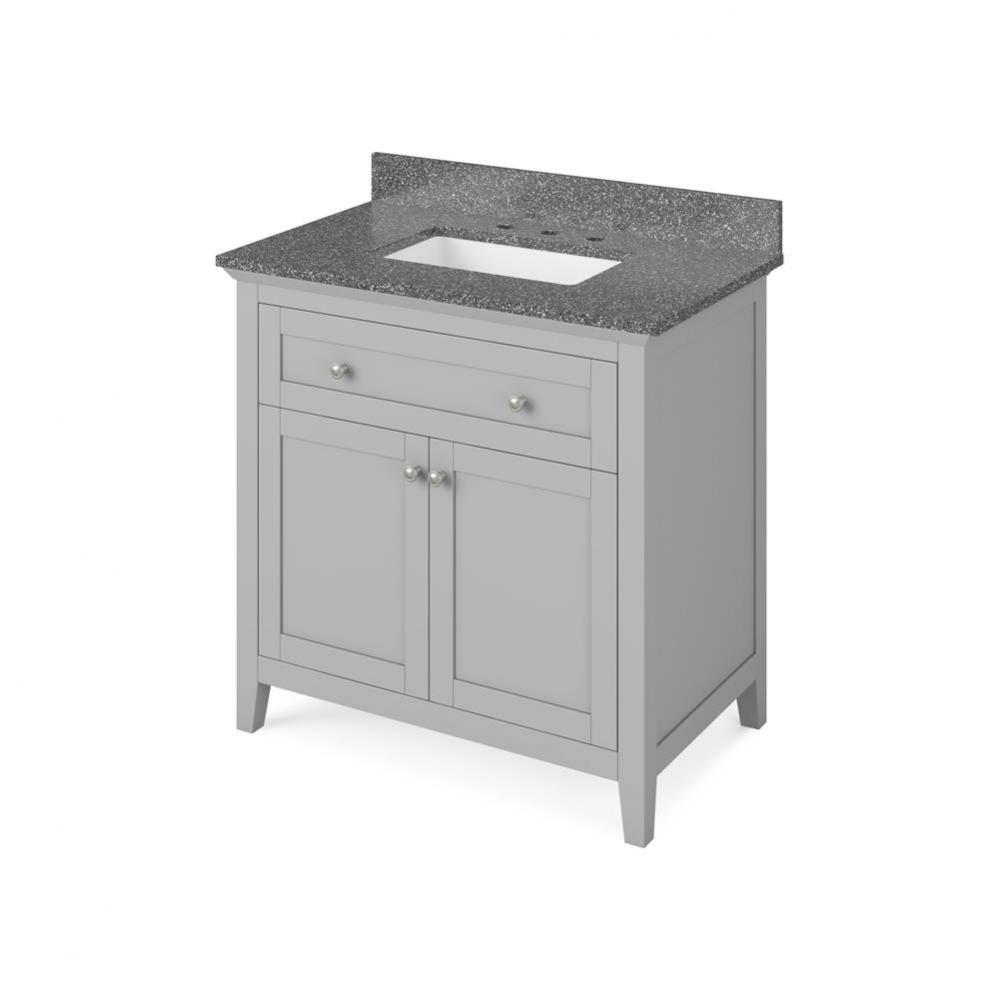 36'' Grey Chatham Vanity, Boulder Cultured Marble Vanity Top, undermount rectangle bowl