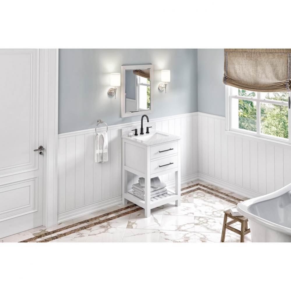 24'' White Wavecrest Vanity, White Carrara Marble Vanity Top, undermount rectangle bowl