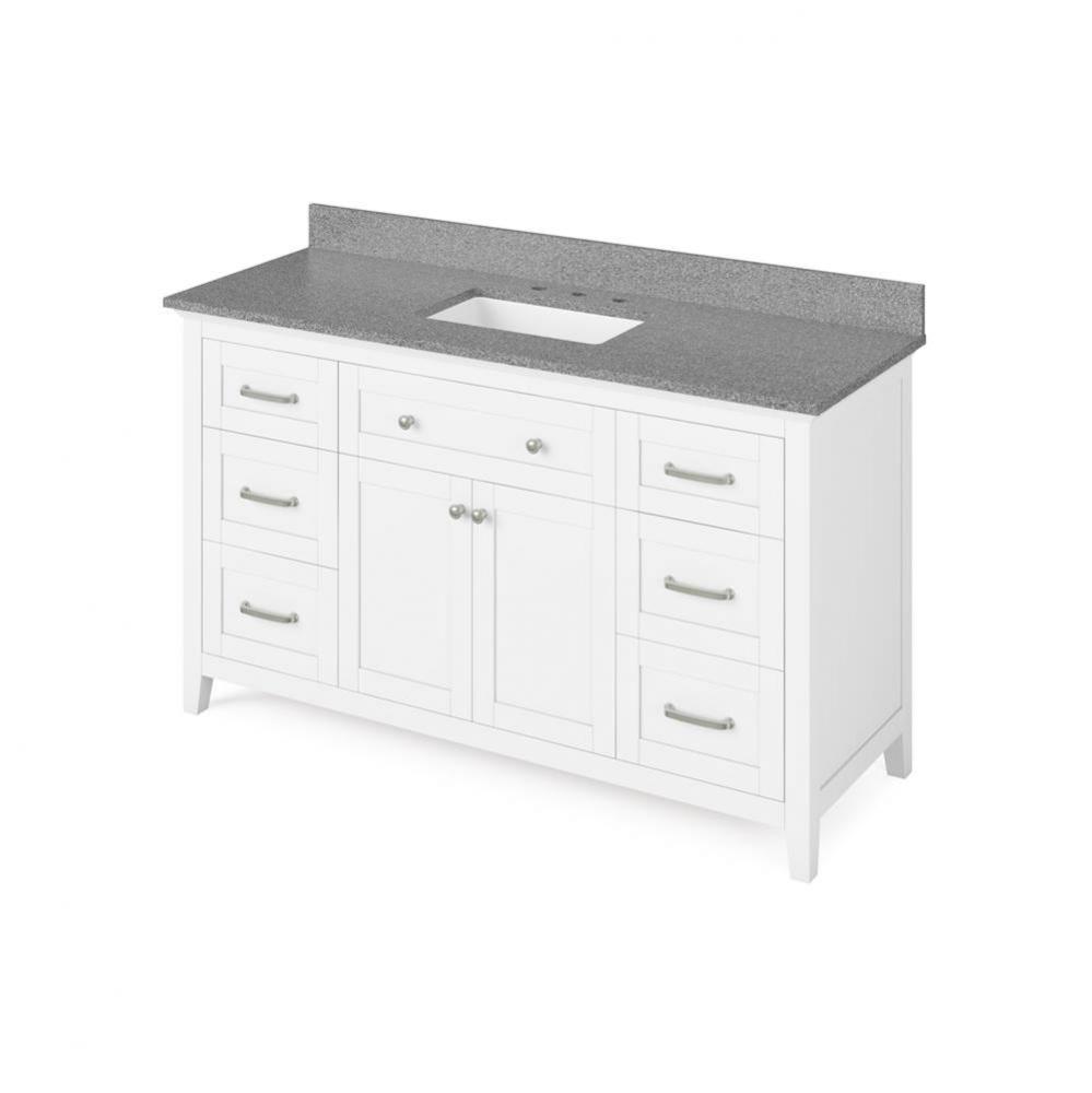 60'' White Chatham Vanity, Steel Grey Cultured Marble Vanity Top, undermount rectangle b