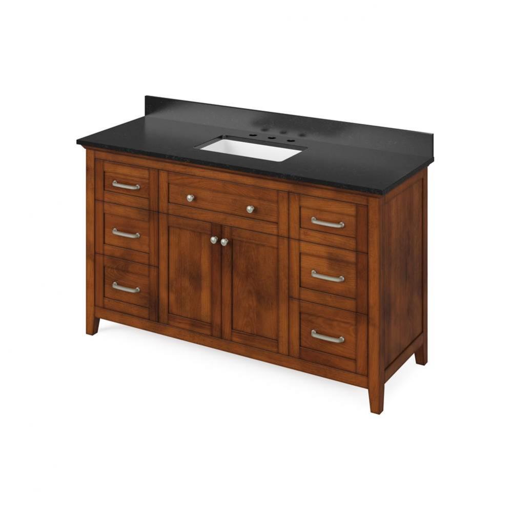 60'' Chocolate Chatham Vanity, Black Granite Vanity Top, undermount rectangle bowl