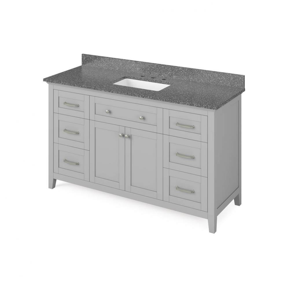 60'' Grey Chatham Vanity, Boulder Cultured Marble Vanity Top, undermount rectangle bowl