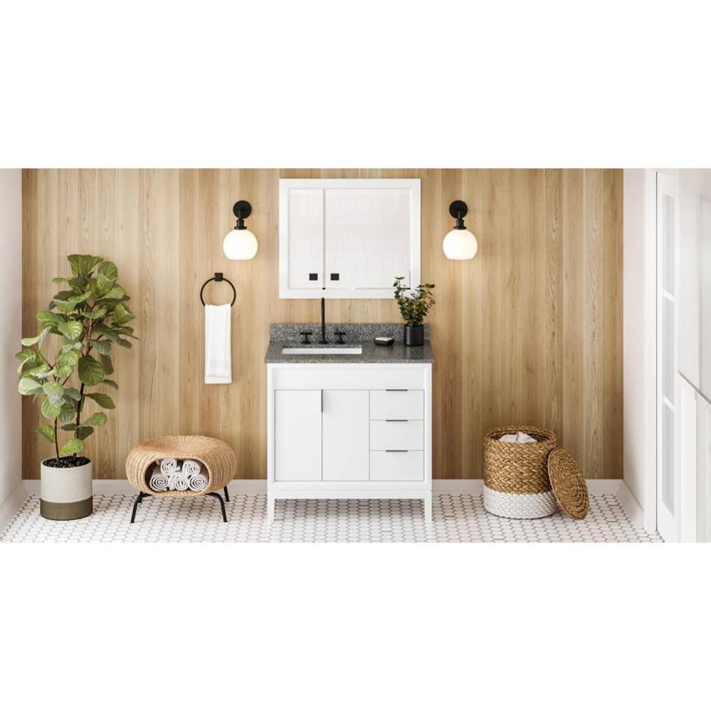 36'' White Theodora Vanity, Left Offset, Boulder Vanity Cultured Marble Vanity Top, Unde