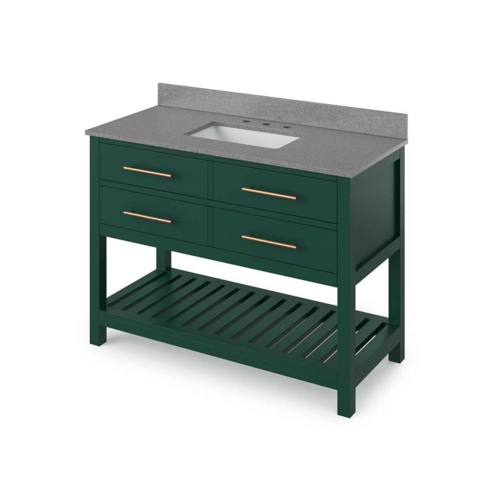 48'' Forest Green Wavecrest Vanity, Steel Grey Cultured Marble Vanity Top, undermount re