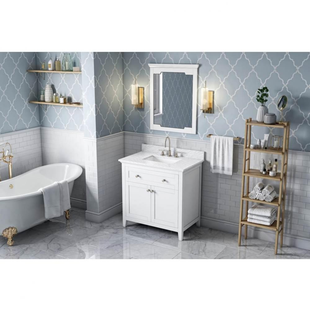 36'' White Chatham Vanity, White Carrara Marble Vanity Top, undermount rectangle bowl