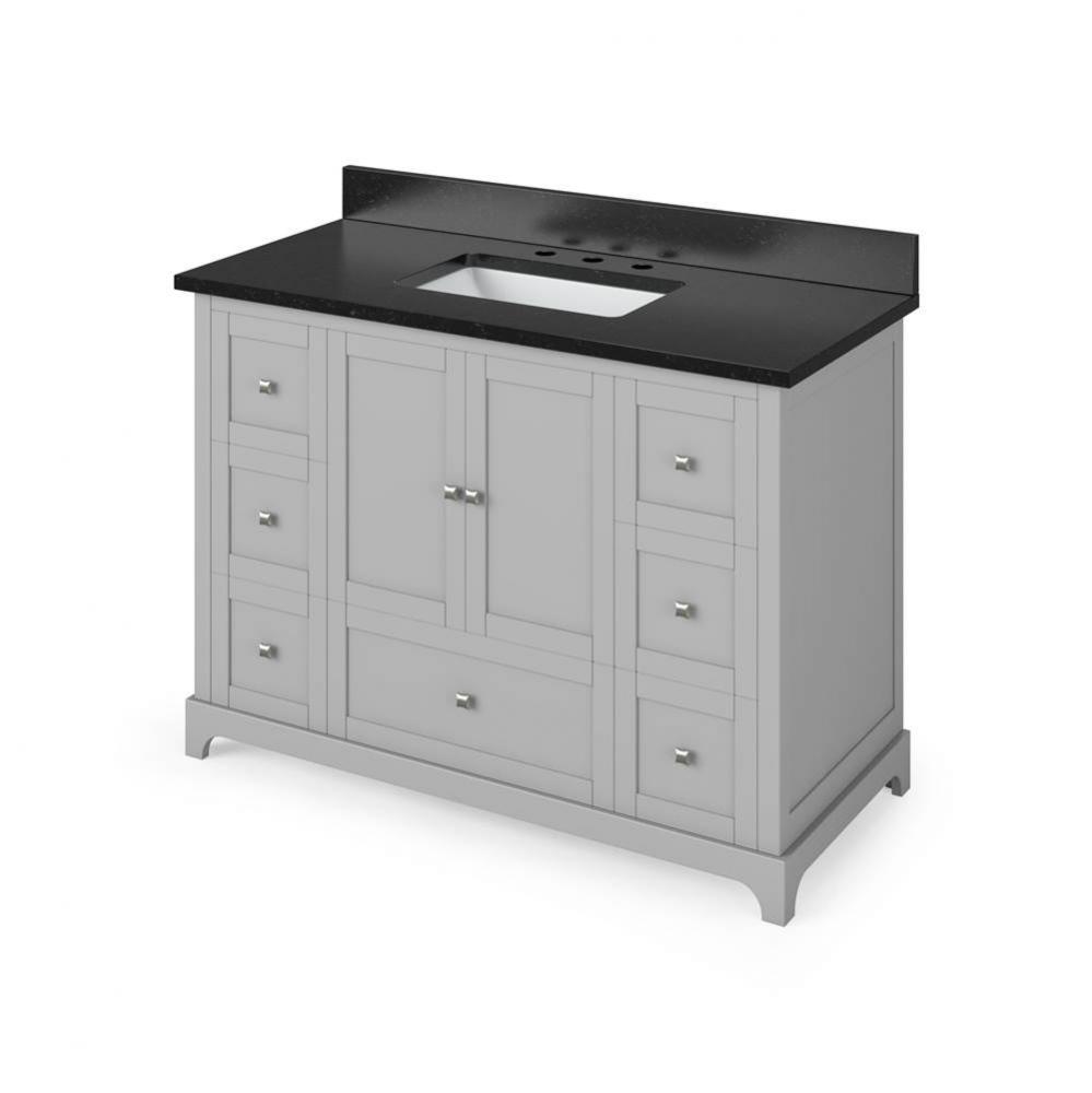 48'' Grey Addington Vanity, Black Granite Vanity Top, undermount rectangle bowl