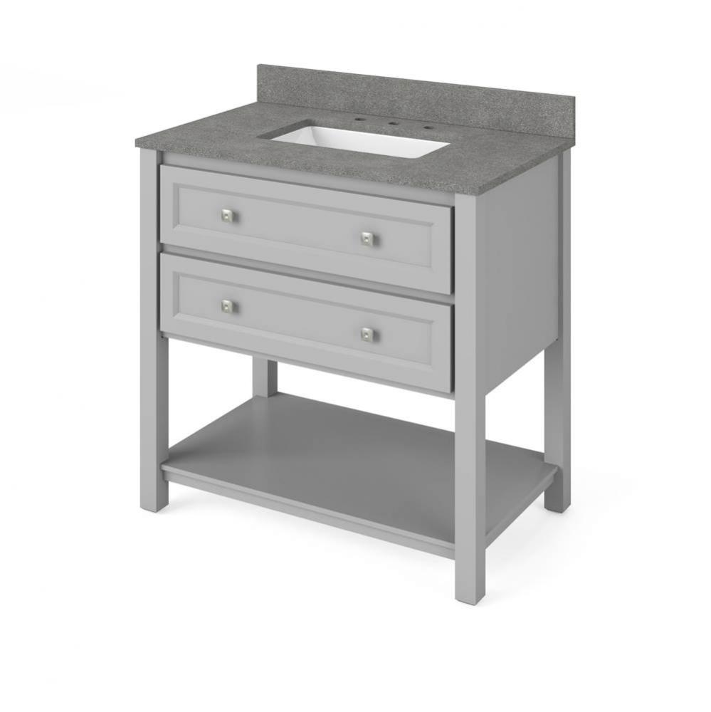 36'' Grey Adler Vanity, Steel Grey Cultured Marble Vanity Top, undermount rectangle bowl