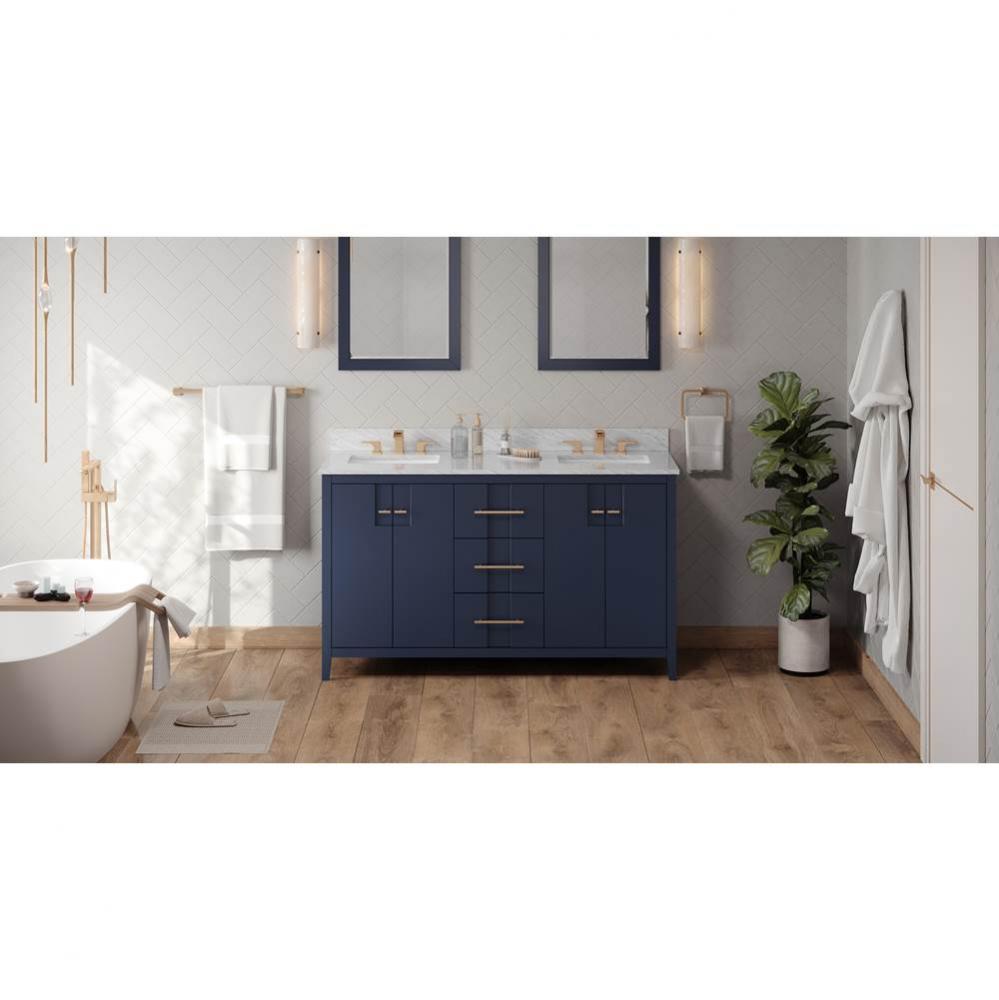 60'' Hale Blue Katara Vanity, Double Bowl, White Carrara Marble Vanity Top, Two Undermou