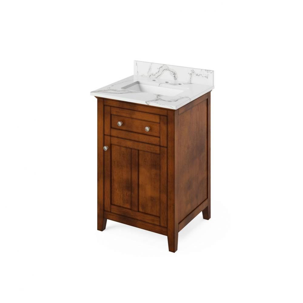 24'' Chocolate Chatham Vanity, Calacatta Vienna Quartz Vanity Top, undermount rectangle