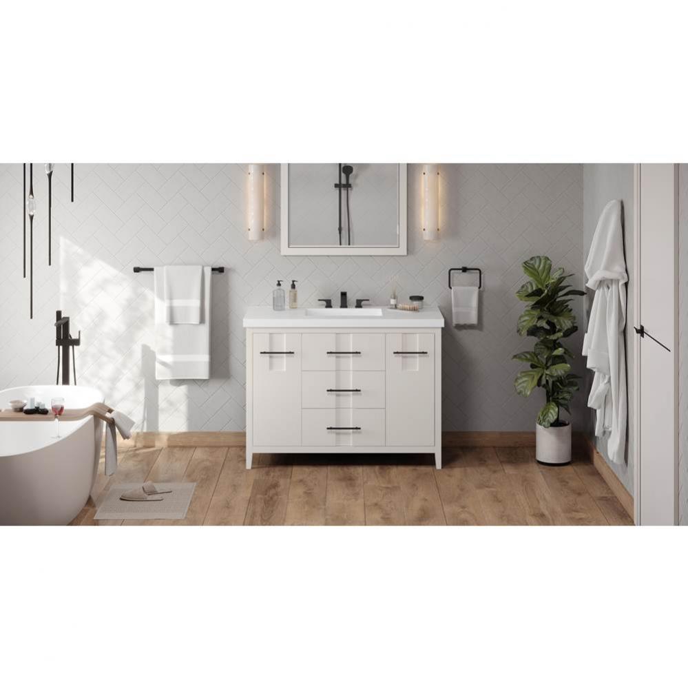 48'' White Katara Vanity, Lavante Cultured Marble Vessel Vanity Top, Integrated Rectangl