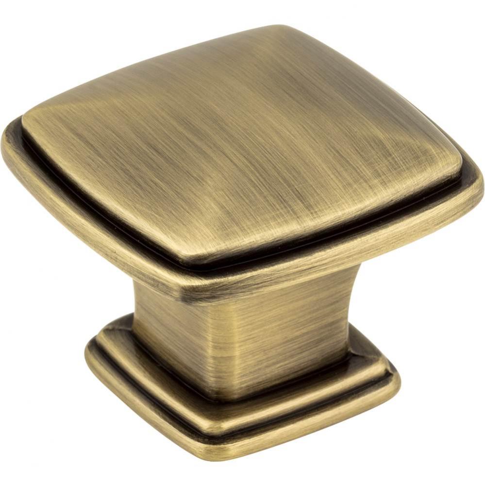 1-3/16'' Overall Length Brushed Antique Brass Square Milan 1 Cabinet Knob