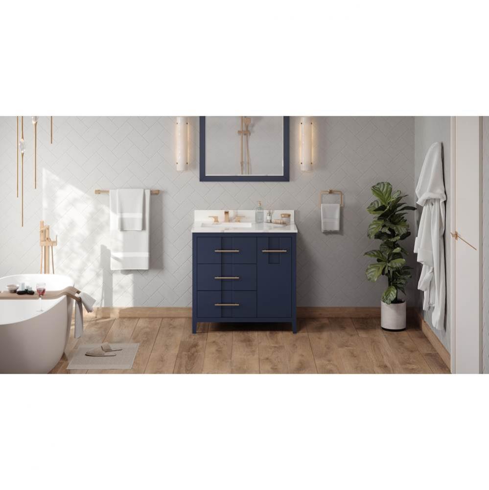 36'' Hale Blue Katara Vanity, Left Offset, Calacatta Vienna Quartz Vanity Top, Undermoun