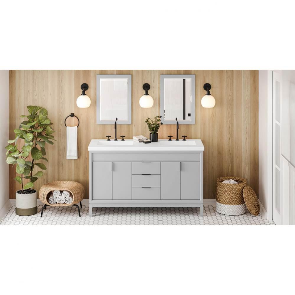 60'' Grey Theodora Vanity, Double Bowl, Lavante Cultured Marble Vessel Vanity Top, Doubl