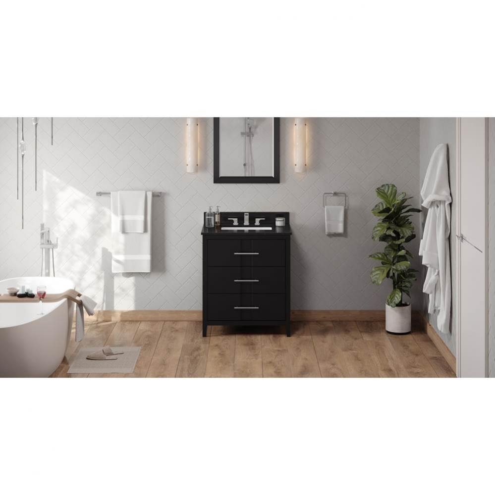 30'' Black Katara Vanity, Black Granite Vanity Top, Undermount Rectangle Bowl