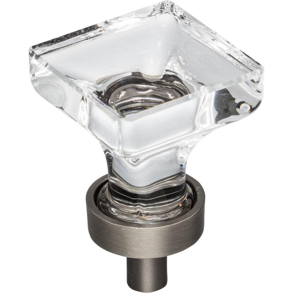 1'' Overall Length Brushed Pewter Square Glass Harlow Cabinet Knob