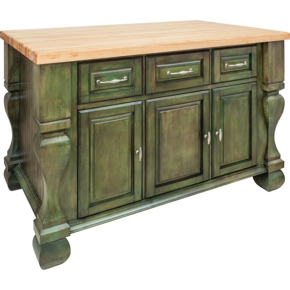 52-5/8'' Aqua Green Tuscan Furniture Style Kitchen Island