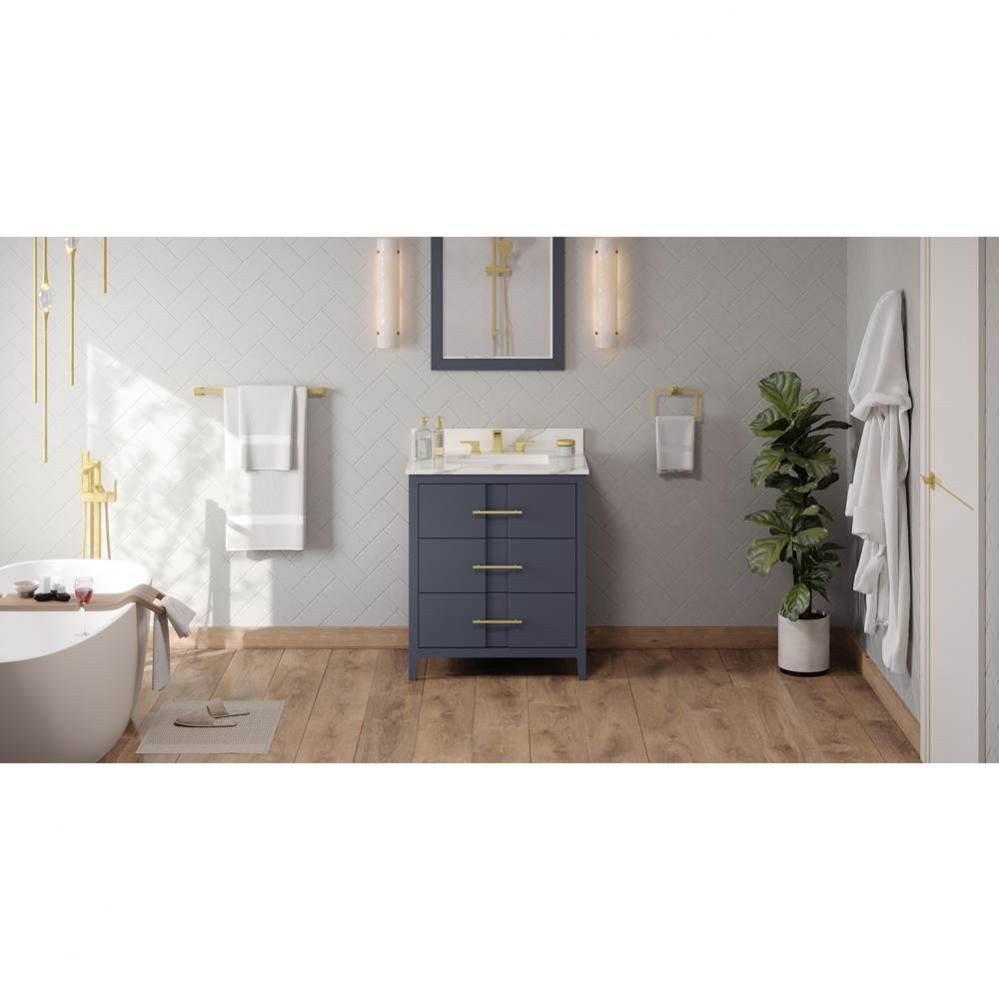 30'' Blue Steel Katara Vanity, Calacatta Vienna Quartz Vanity Top, Undermount Rectangle