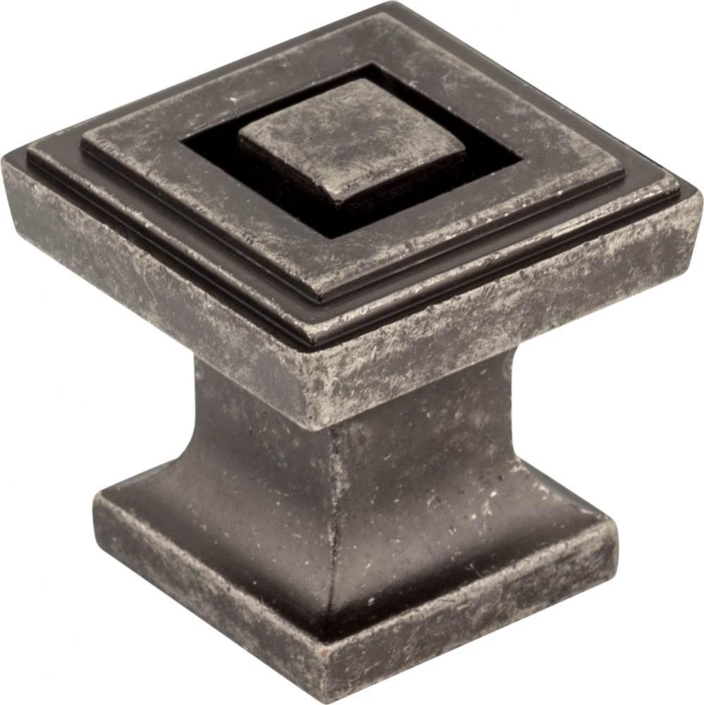 1'' Overall Length Distressed Pewter Square Delmar Cabinet Knob