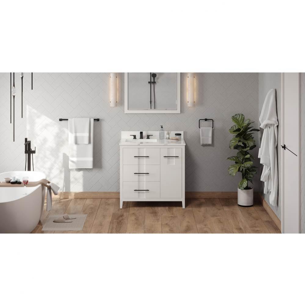 36'' White Katara Vanity, Left Offset, Calacatta Vienna Quartz Vanity Top, Undermount Re