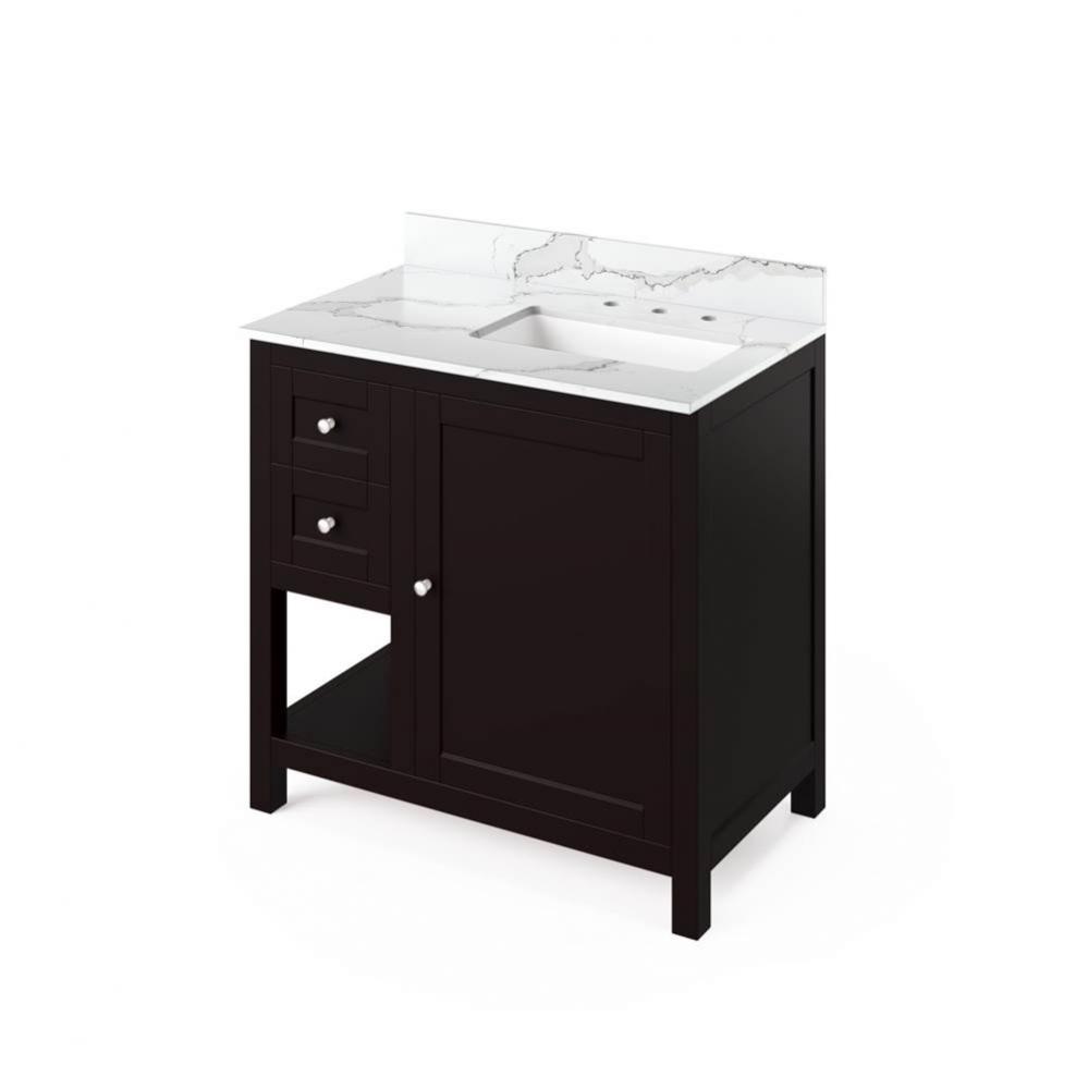 36'' Espresso Astoria Vanity, right offset, Calacatta Vienna Quartz Vanity Top, undermou