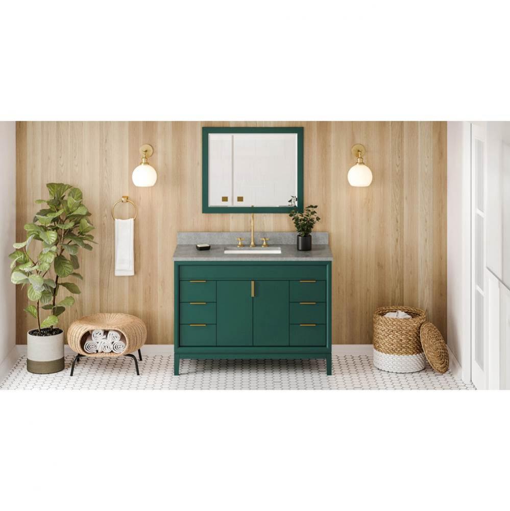 48'' Forest Green Theodora Vanity, Steel Grey Cultured Marble Vanity Top, Undermount Rec