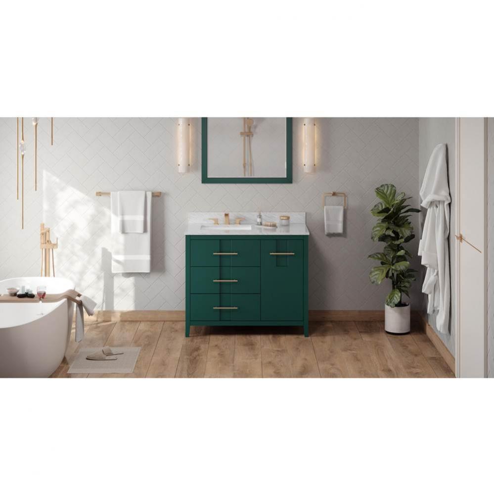 42'' Forest Green Katara Vanity, Left Offset, White Carrara Marble Vanity Top, Undermoun