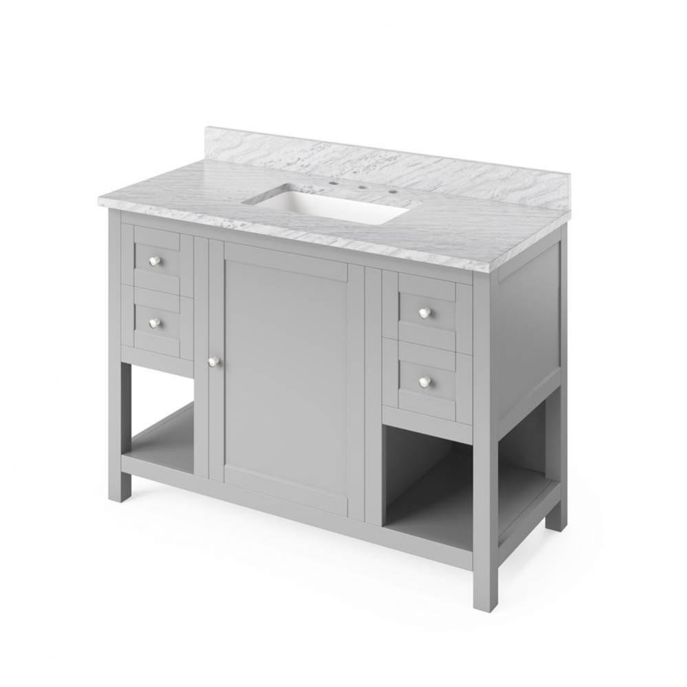 48'' Grey Astoria Vanity, White Carrara Marble Vanity Top, undermount rectangle bowl