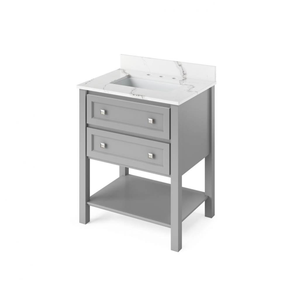 30'' Grey Adler Vanity, Calacatta Vienna Quartz Vanity Top, undermount rectangle bowl