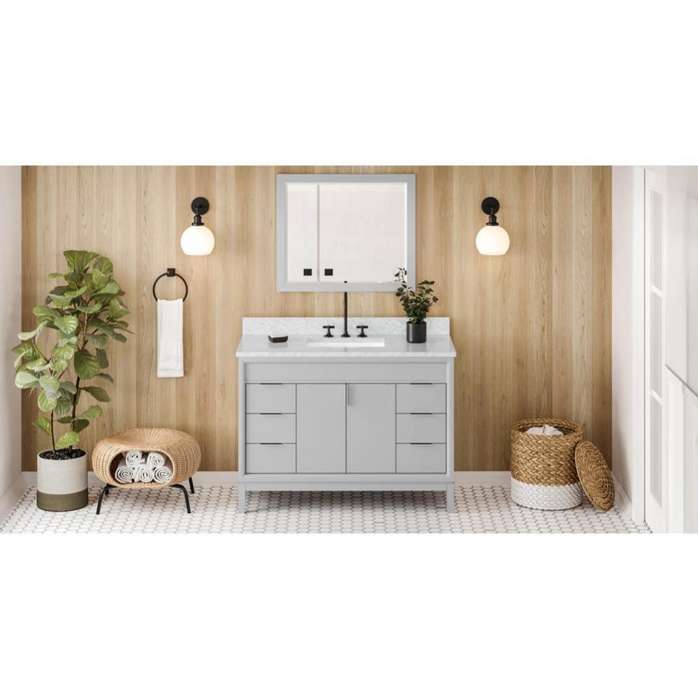48'' Grey Theodora Vanity, White Carrara Marble Vanity Top, Undermount Rectangle Bowl