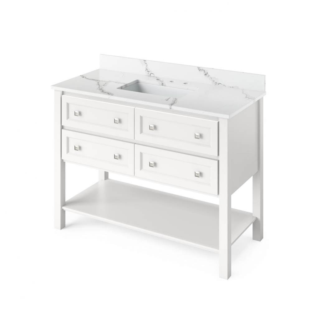 48'' White Adler Vanity, Calacatta Vienna Quartz Vanity Top, undermount rectangle bowl