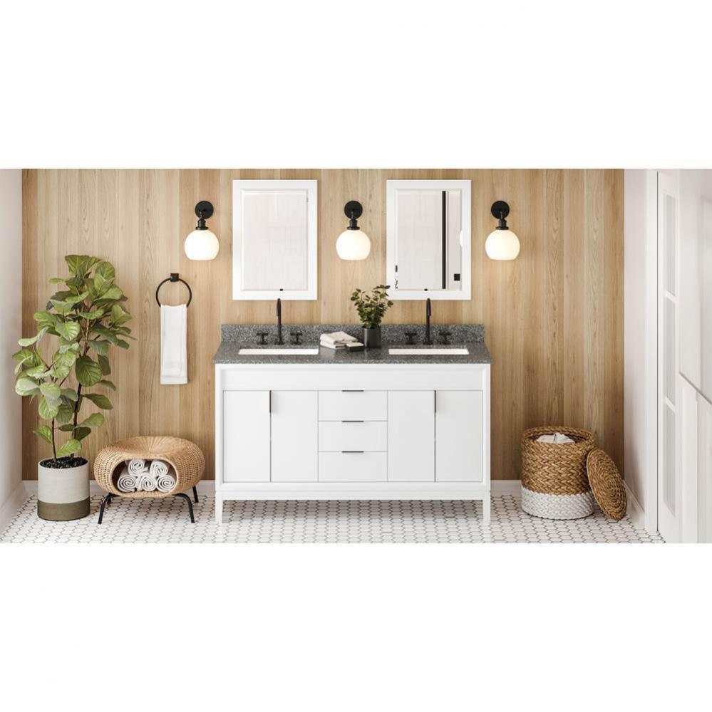 60'' White Theodora Vanity, Double Bowl, Boulder Cultured Marble Vanity Top, Two Undermo