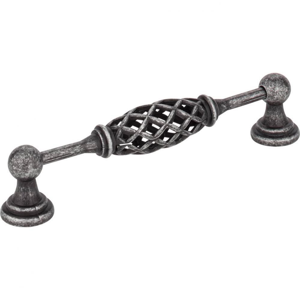 128 mm Center-to-Center Distressed Antique Silver Birdcage Tuscany Cabinet Pull