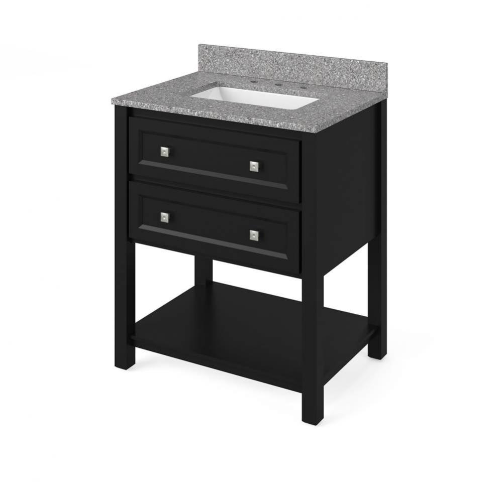 30'' Black Adler Vanity, Boulder Cultured Marble Vanity Top, undermount rectangle bowl