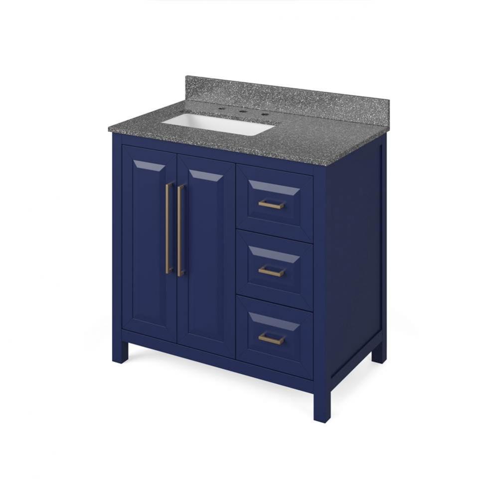 36'' Hale Blue Cade Vanity, left offset, Boulder Vanity Cultured Marble Vanity Top, unde