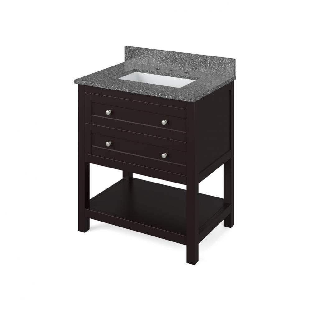 30'' Espresso Astoria Vanity, Boulder Cultured Marble Vanity Top, undermount rectangle b