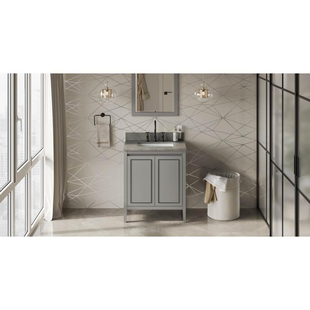 30'' Grey Percival Vanity, Steel Grey Cultured Marble Vanity Top, Undermount Rectangle B