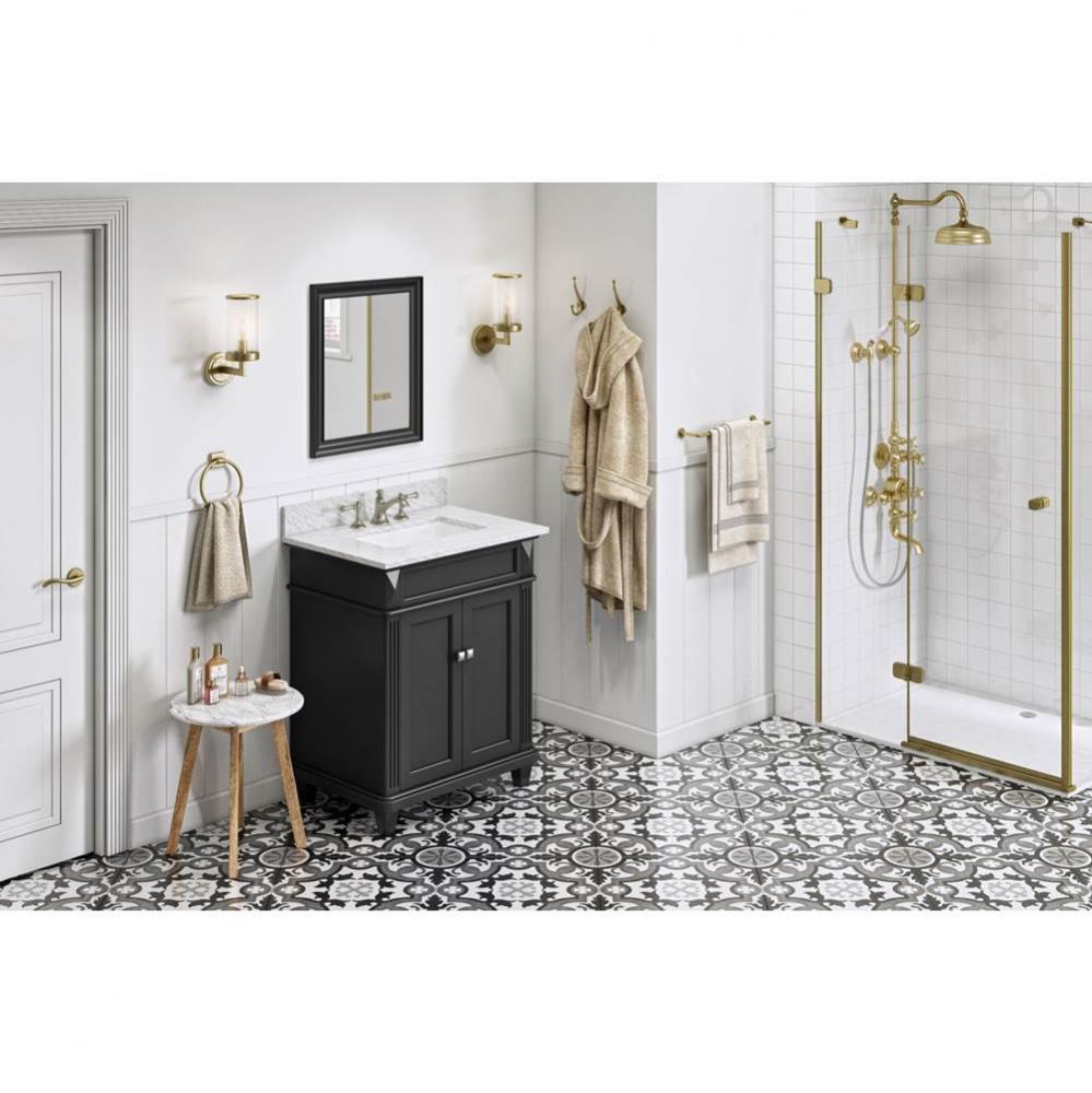 30'' Black Douglas Vanity, White Carrara Marble Vanity Top, undermount rectangle bowl