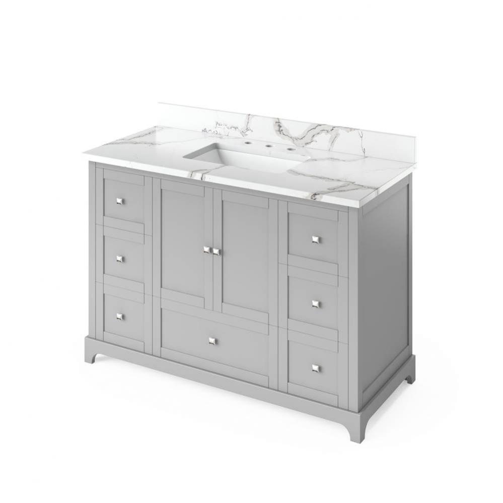 48'' Grey Addington Vanity, Calacatta Vienna Quartz Vanity Top, undermount rectangle bow