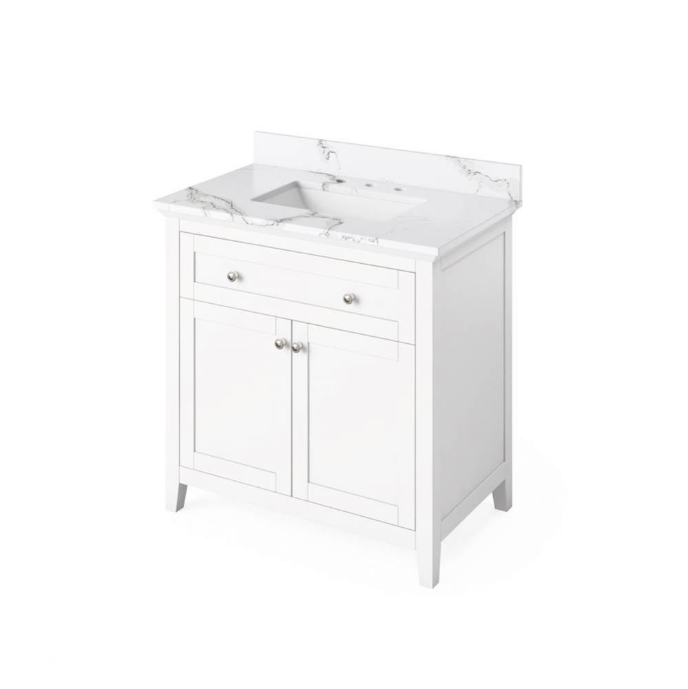 36'' White Chatham Vanity, Calacatta Vienna Quartz Vanity Top, undermount rectangle bowl