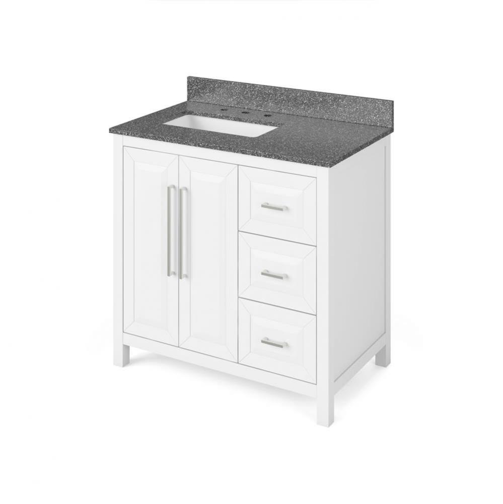 36'' White Cade Vanity, left offset, Boulder Vanity Cultured Marble Vanity Top, undermou