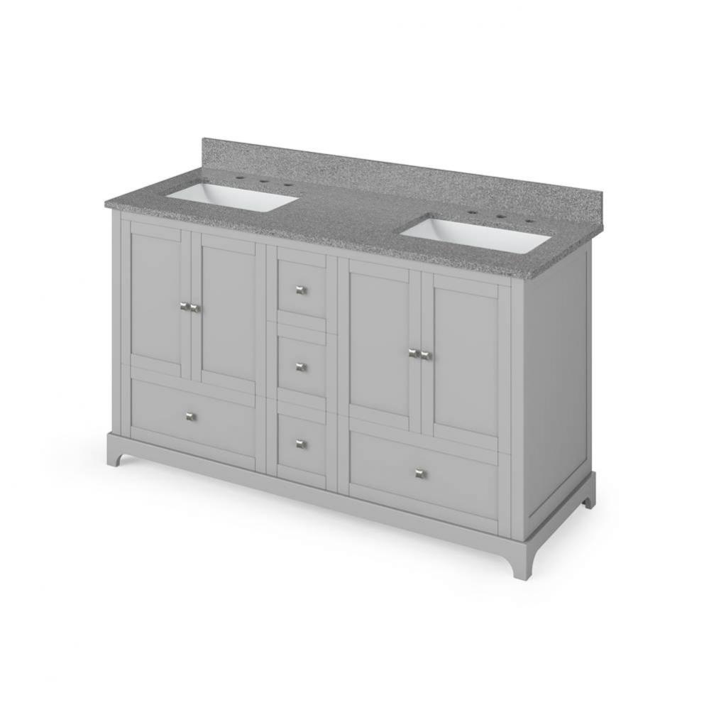 60'' Grey Addington Vanity, double bowl, Steel Grey Cultured Marble Vanity Top, two unde