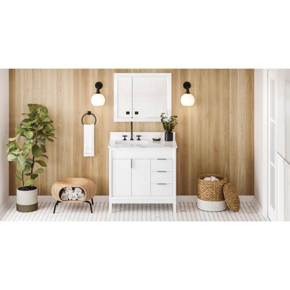 36'' White Theodora Vanity, Left Offset, Calacatta Vienna Quartz Vanity Top, Undermount