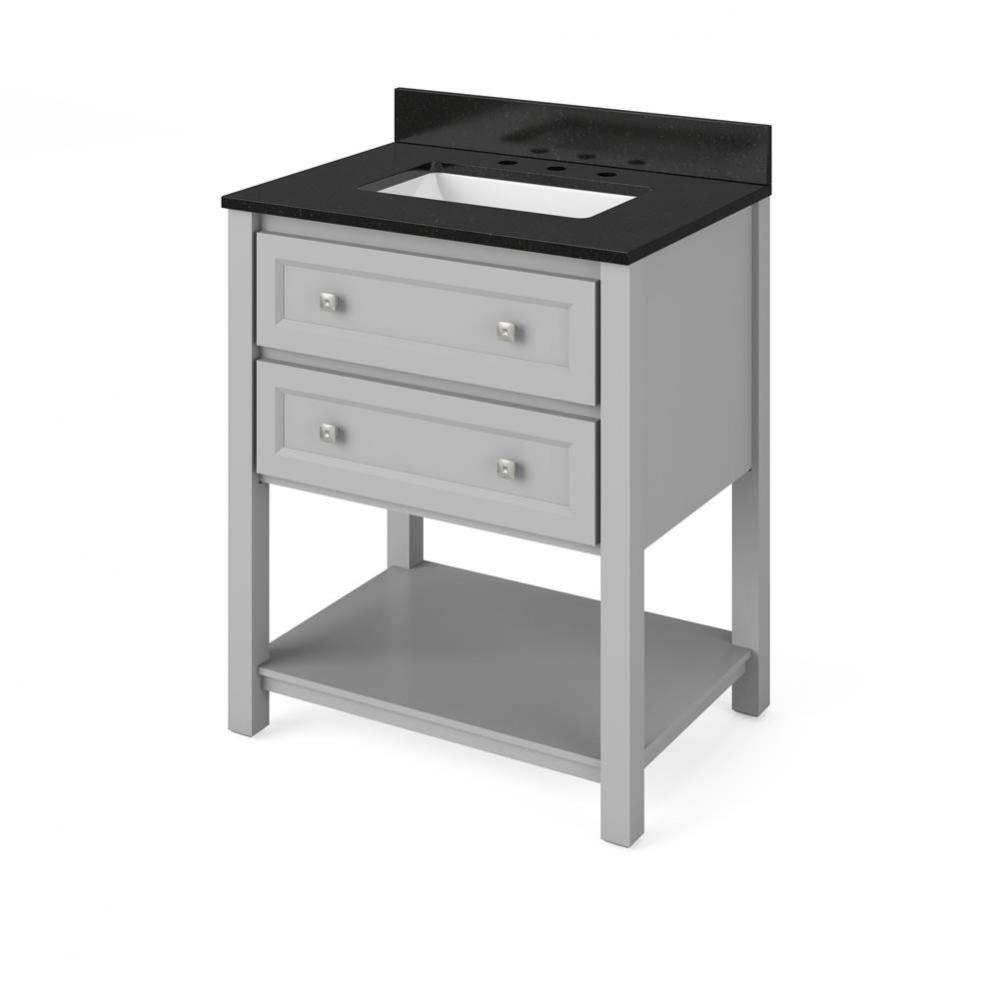 30'' Grey Adler Vanity, Black Granite Vanity Top, undermount rectangle bowl