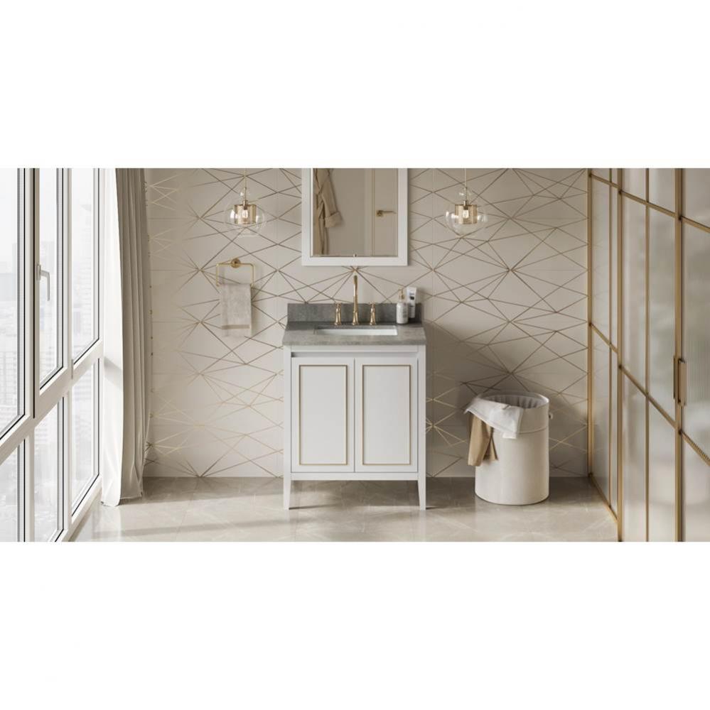 30'' White Percival Vanity, Steel Grey Cultured Marble Vanity Top, Undermount Rectangle