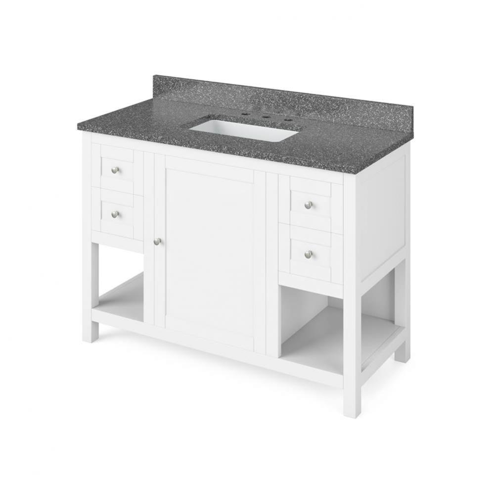48'' White Astoria Vanity, Boulder Cultured Marble Vanity Top, undermount rectangle bowl
