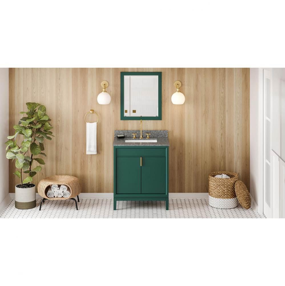 30'' Forest Green Theodora Vanity, Boulder Cultured Marble Vanity Top, Undermount Rectan