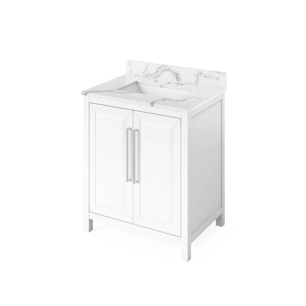 30'' White Cade Vanity, Calacatta Vienna Quartz Vanity Top, undermount rectangle bowl