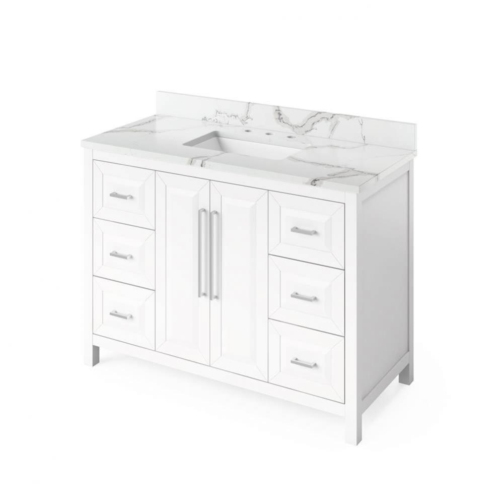 48'' White Cade Vanity, Calacatta Vienna Quartz Vanity Top, undermount rectangle bowl